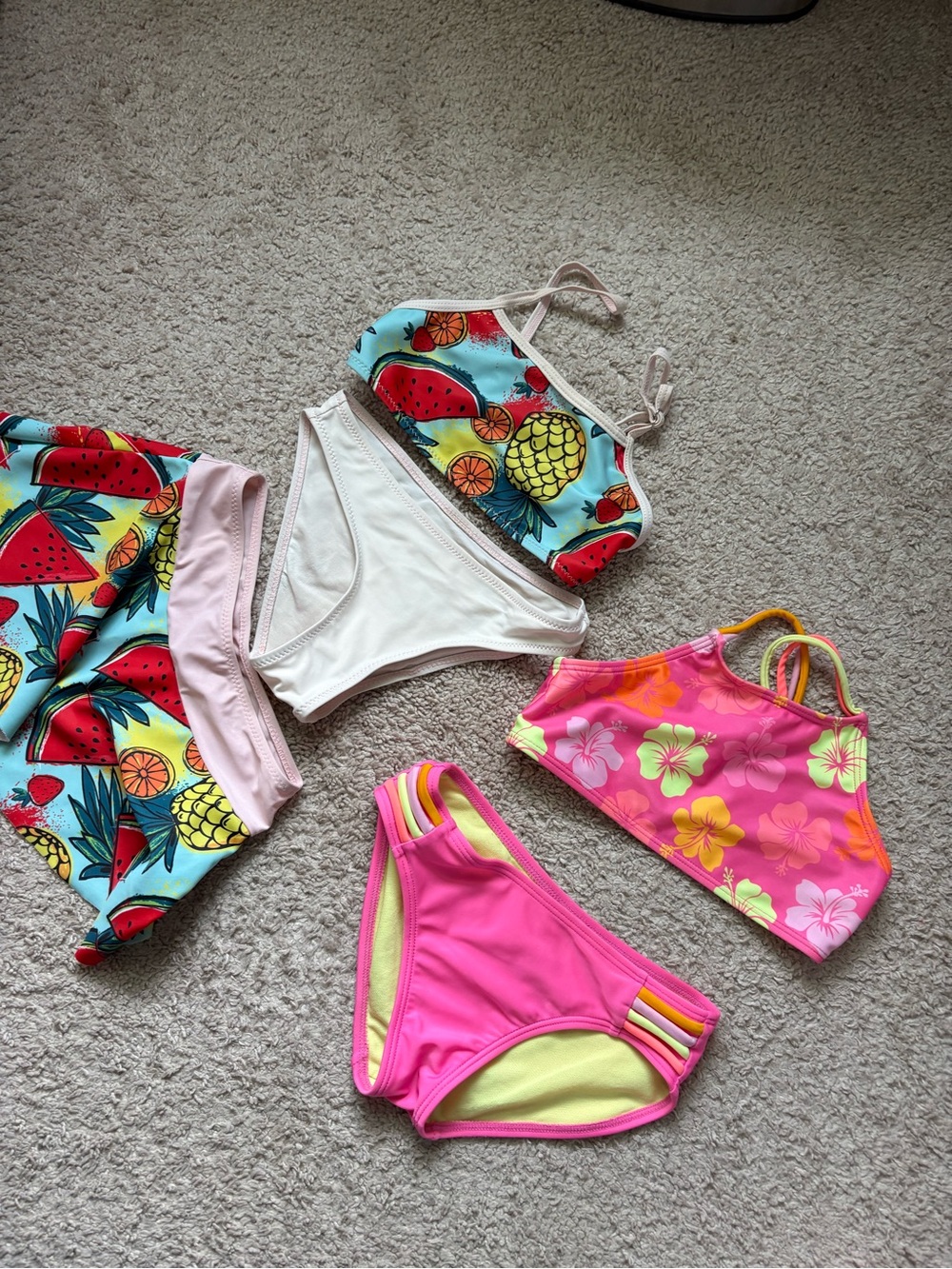 Kids Two-Piece Floral & Fruit Swim Set - Pink, Aqua, White